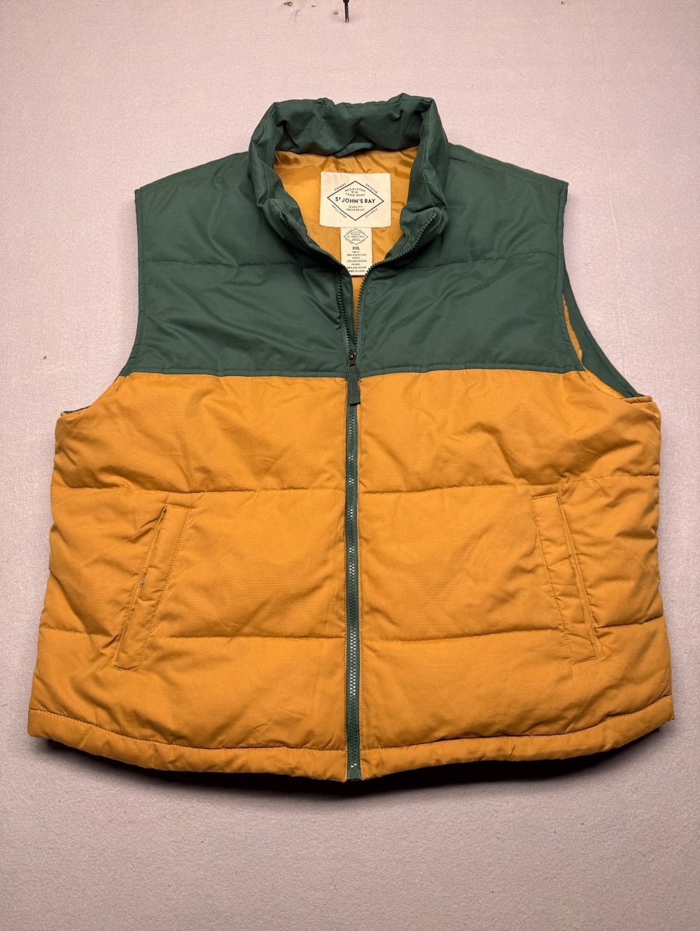 St. John's Bay Puffer Vest Men XXL Green Mustard